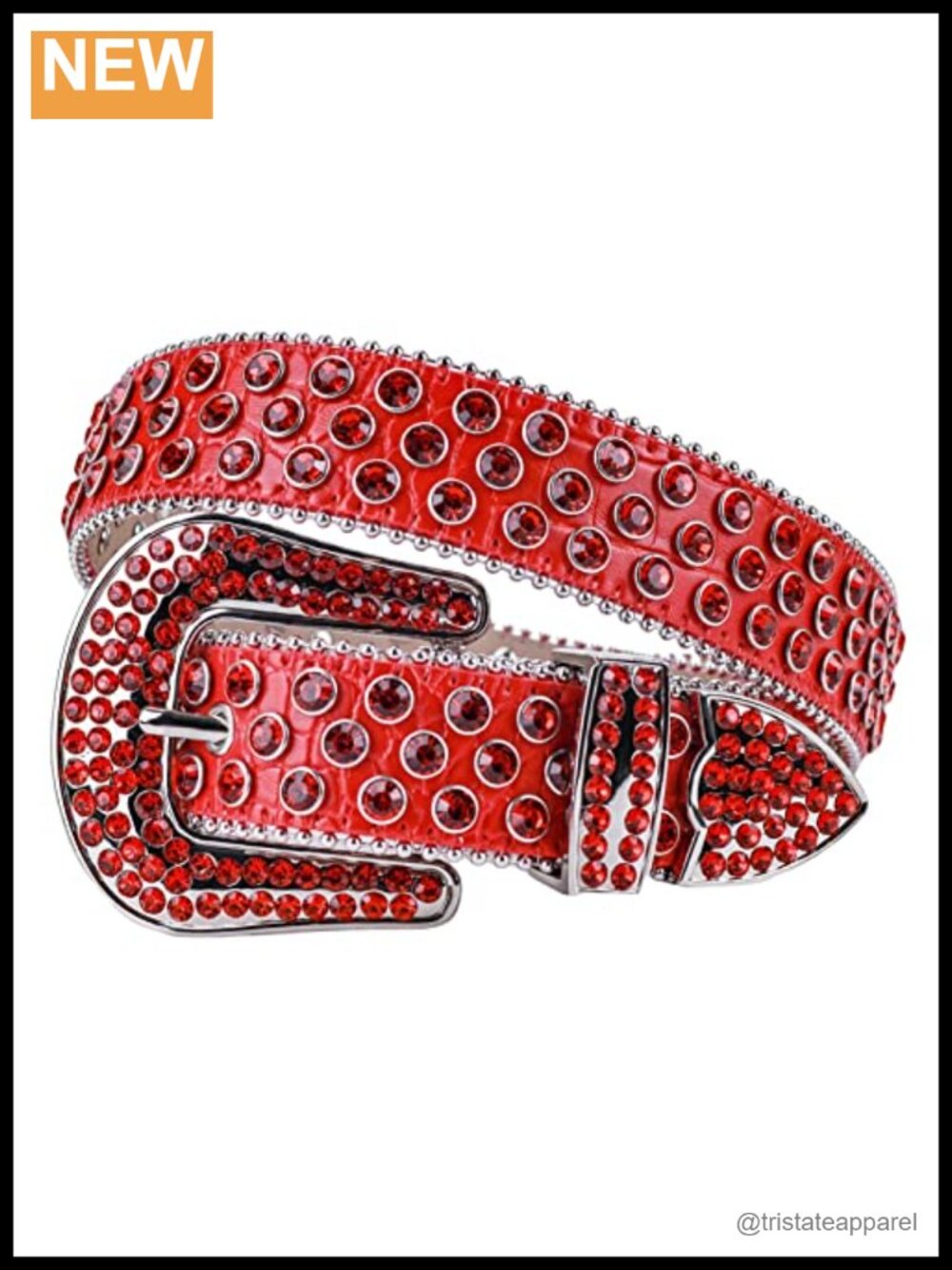 Western Rhinestone Studded Faux Leather Belt Pearl Edging Buckle